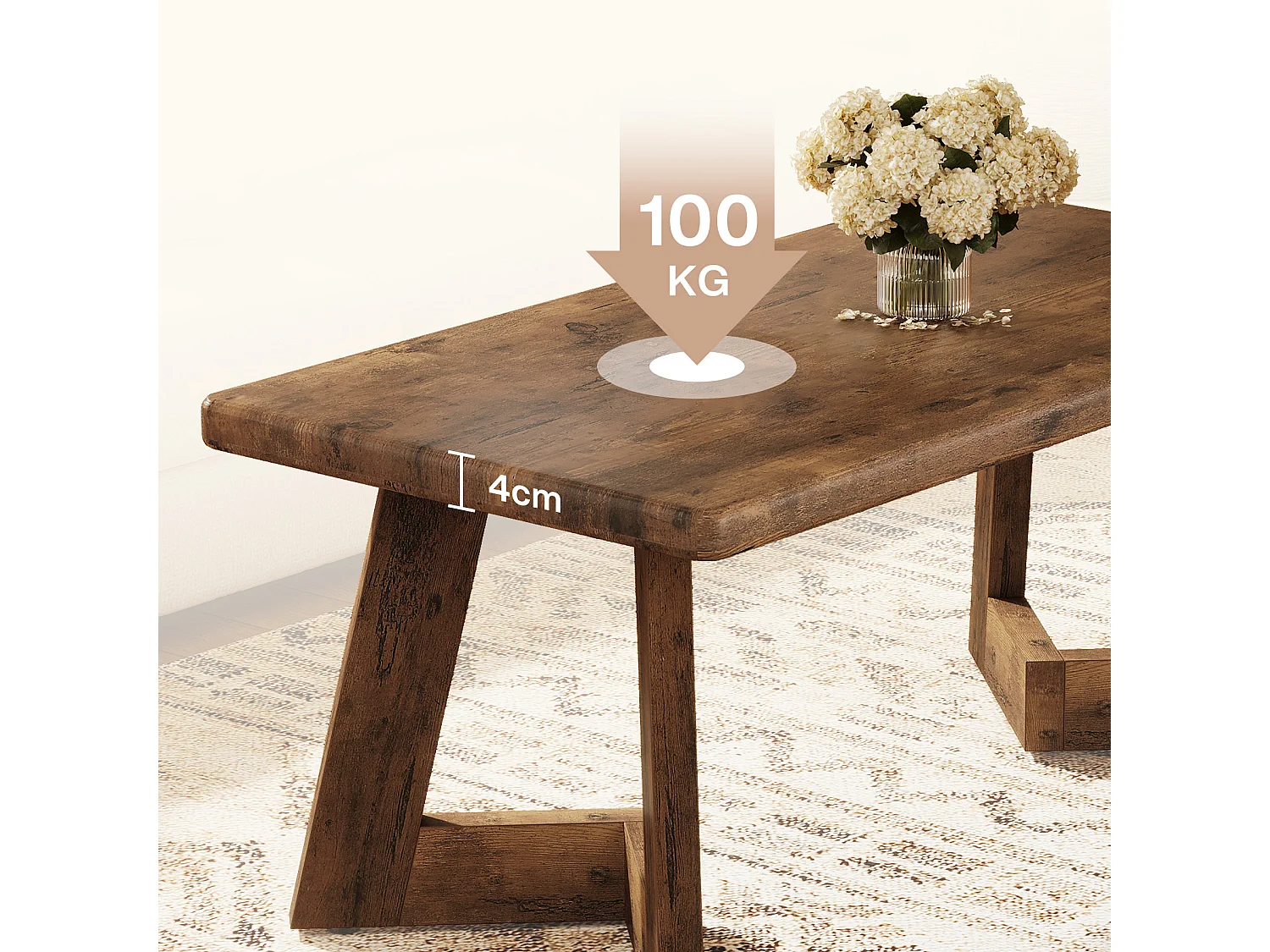 Table basse, table de salon de ferme de 120 cm, tables centrales rectangulaires pour salon, table à thé marron rustique