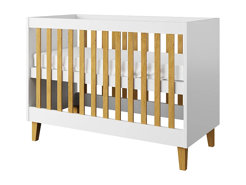Cuna blanca con patas de madera de roble Blanka 60x120 cm