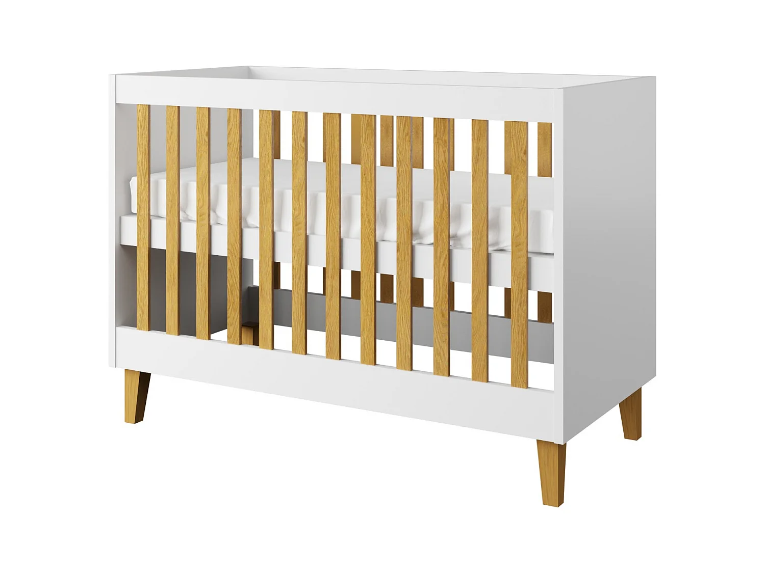 Cuna blanca con patas de madera de roble Blanka 60x120 cm