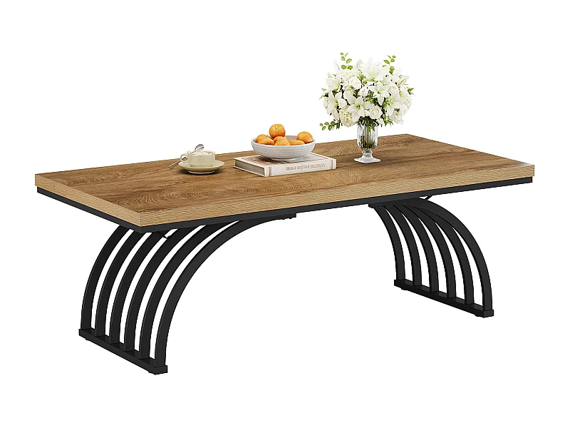 Couchtisch, 120 cm rustikaler rechteckiger Zentralterrinetisch mit Metallrahmenbeinen