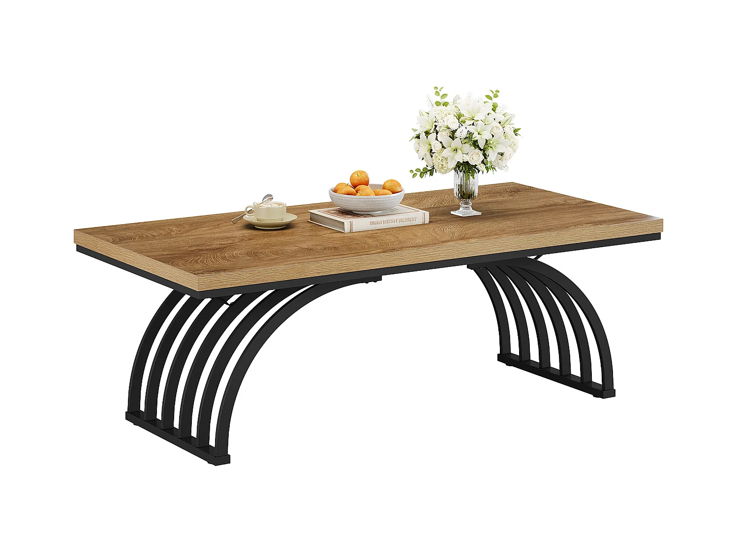 Couchtisch, 120 cm rustikaler rechteckiger Zentralterrinetisch mit Metallrahmenbeinen