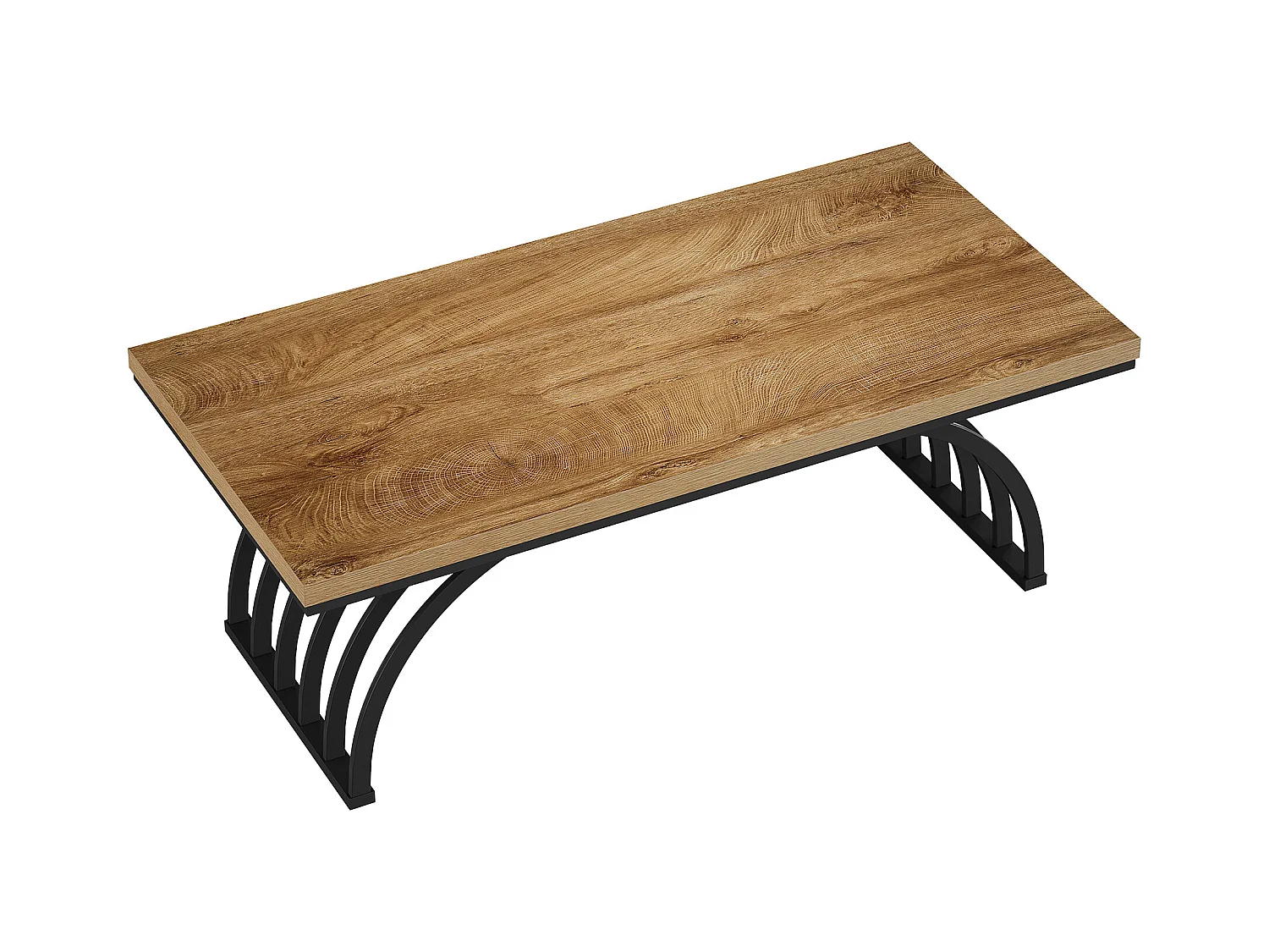 Couchtisch, 120 cm rustikaler rechteckiger Zentralterrinetisch mit Metallrahmenbeinen