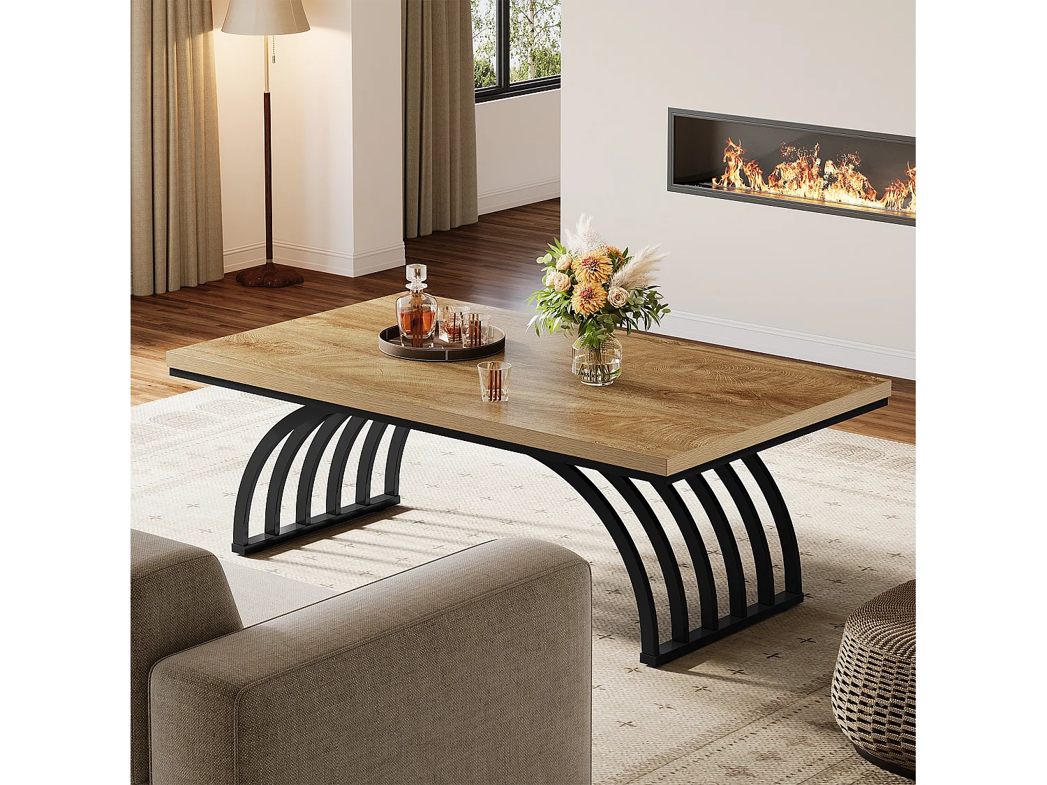 Table basse rectangulaire rustique de 120 cm avec pieds en métal