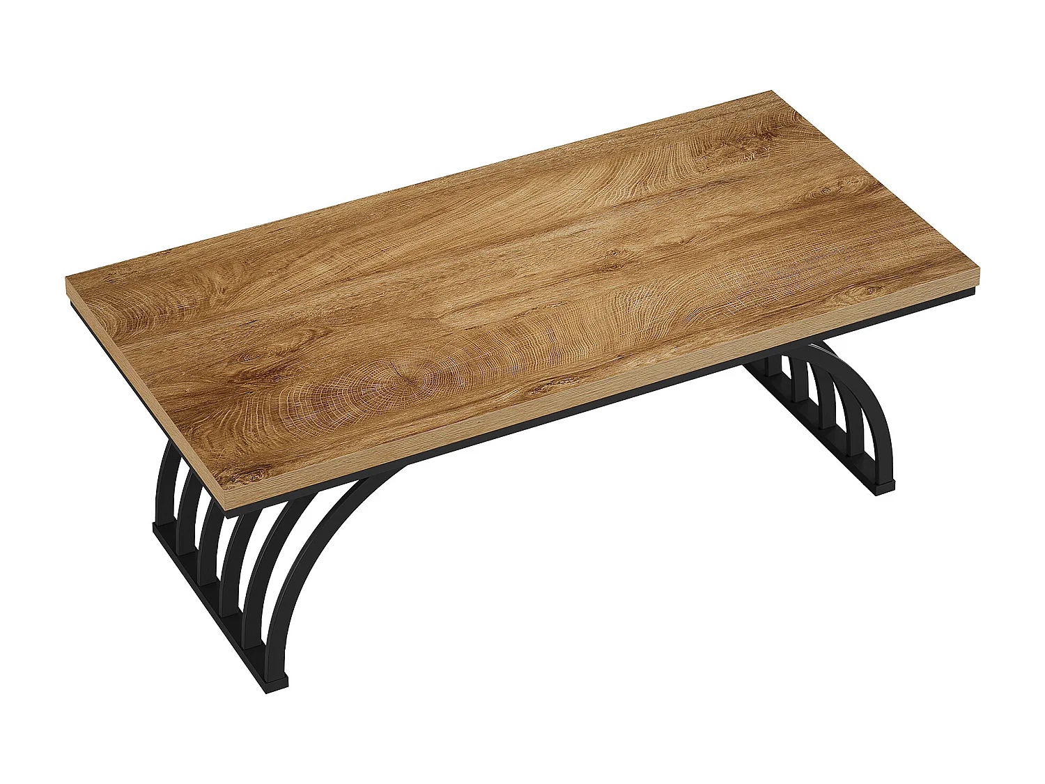 Table basse rectangulaire rustique de 120 cm avec pieds en métal