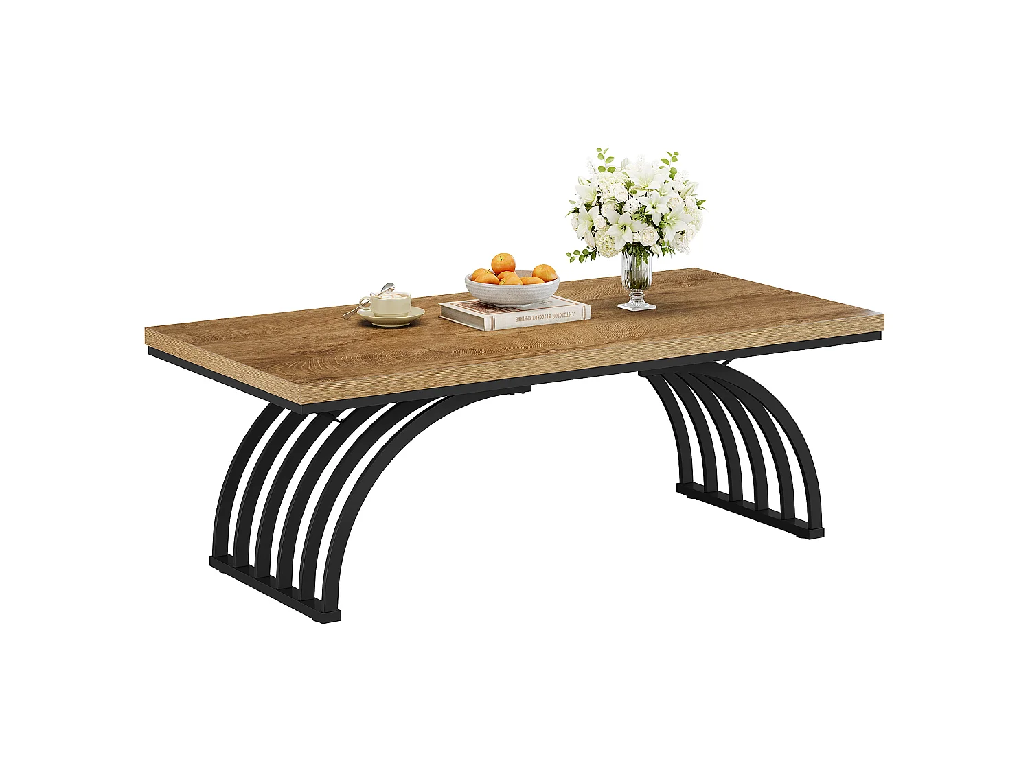 Table basse rectangulaire rustique de 120 cm avec pieds en métal