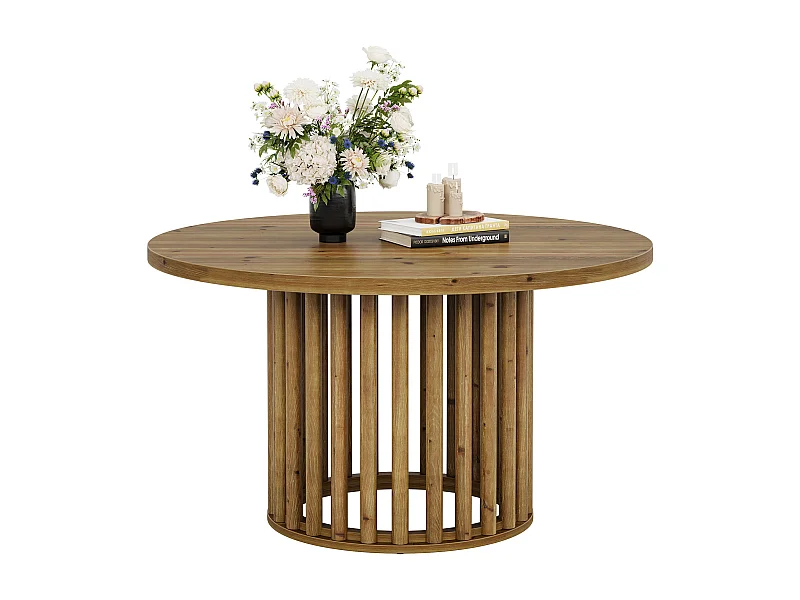 Massiver Holzrundes Couchtisch für das Wohnzimmer, 80cm Landhausstil Holzrundtisch mit zylindrischer hohler Basis