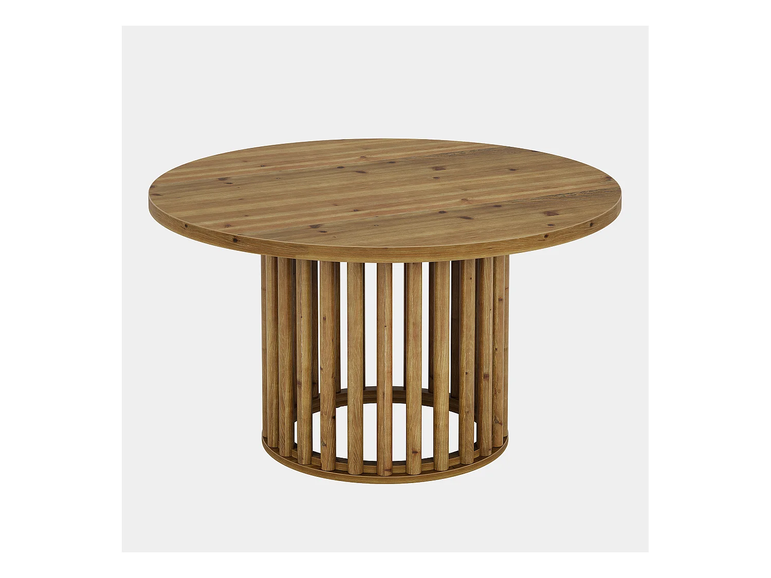 Massiver Holzrundes Couchtisch für das Wohnzimmer, 80cm Landhausstil Holzrundtisch mit zylindrischer hohler Basis