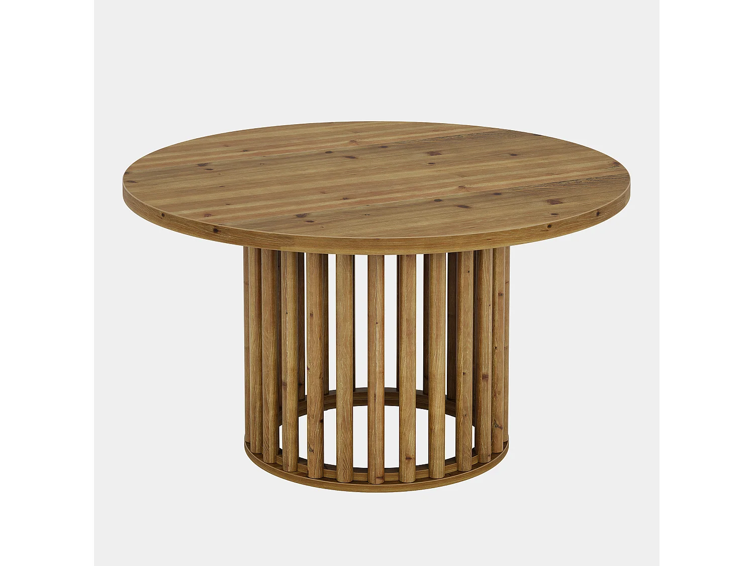 Mesa de Café Redonda de Madeira Sólida para Sala de Estar, Mesa de Chá Cocktail Central Circular de Madeira Rustica de 80cm com Base Cilíndrica oca