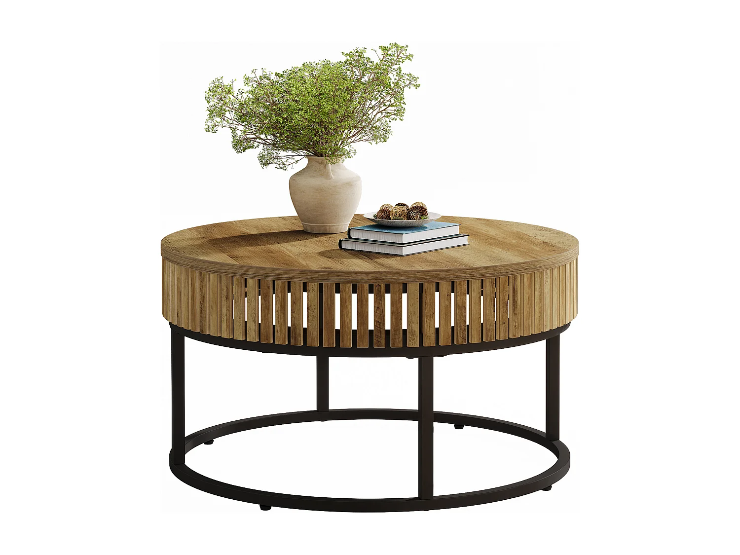 80cm runder Couchtisch, ländlicher runder Cocktail-Zentertisch für das Wohnzimmer, hellbraun