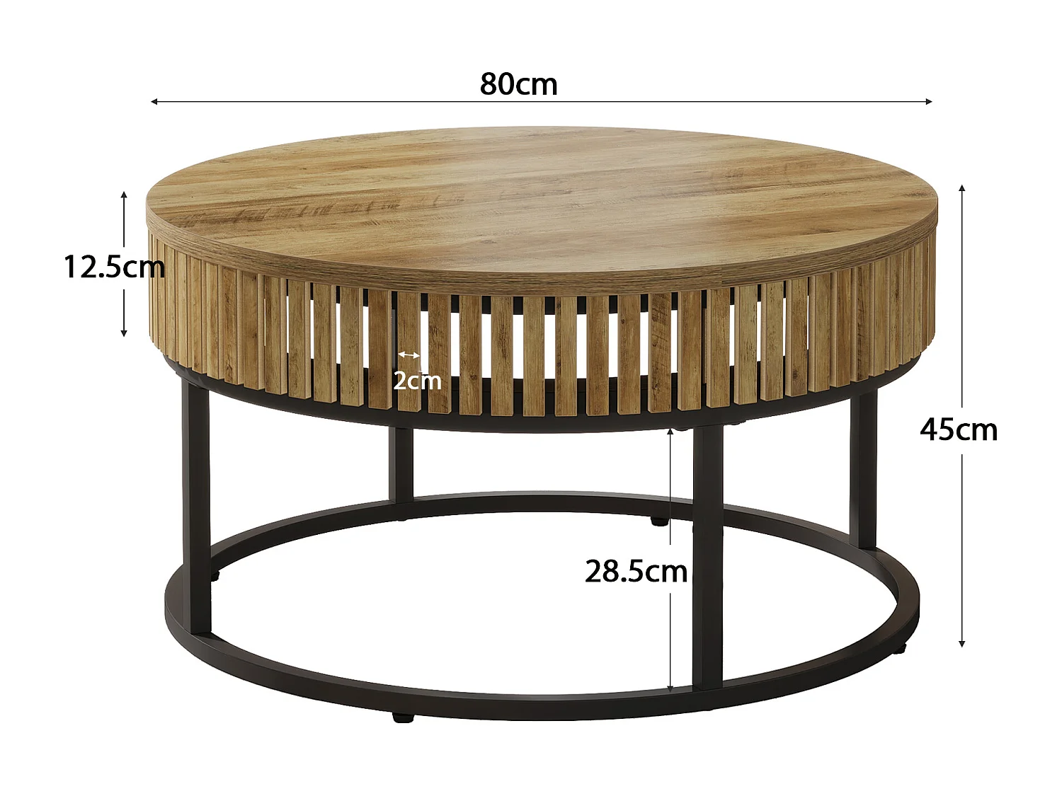 80cm runder Couchtisch, ländlicher runder Cocktail-Zentertisch für das Wohnzimmer, hellbraun