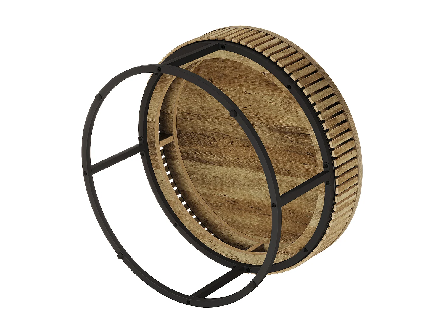 Table basse ronde de 80 cm, table basse ronde de style campagnard pour salon, marron clair