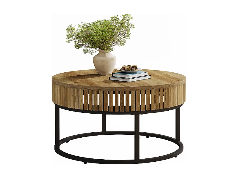 80cm runder Couchtisch, ländlicher runder Cocktail-Zentertisch für das Wohnzimmer, hellbraun