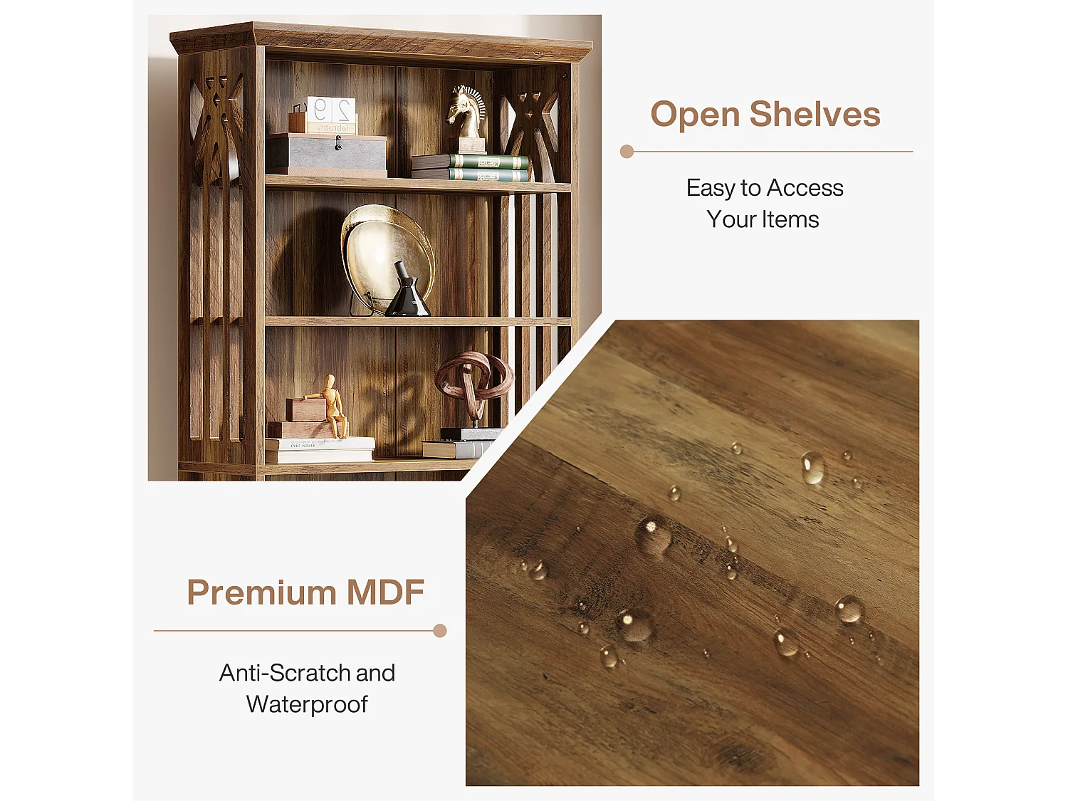 Estante de Livros de 6 Andares, Estantes e Estantes de Livros Rurais de 190cm, Estantes de Madeira com 6 Prateleiras de Exibição e Armazenamento de Pé