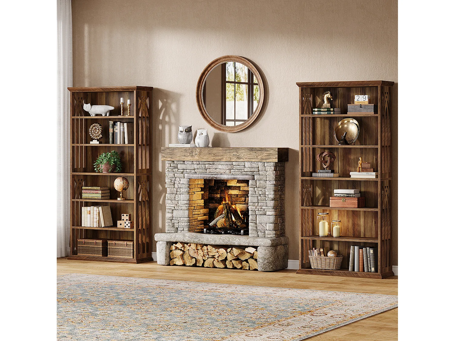 Estante de Livros de 6 Andares, Estantes e Estantes de Livros Rurais de 190cm, Estantes de Madeira com 6 Prateleiras de Exibição e Armazenamento de Pé