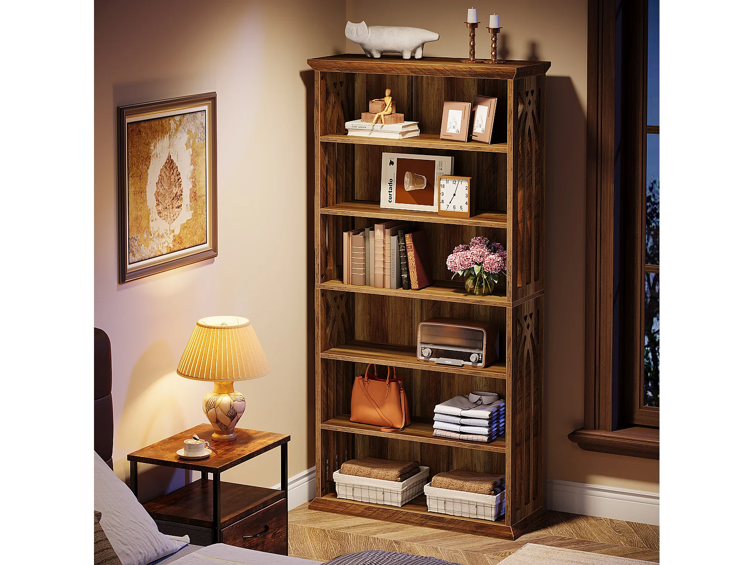 Bibliothèque à 6 niveaux, étagères et bibliothèques de style campagnard de 190 cm, étagères de rangement et d'exposition sur pied à 6 niveaux