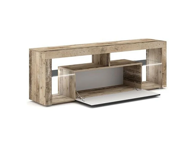 Mueble TV Kara luminoso de 140 cm con 1 puerta en madera natural y gris mate