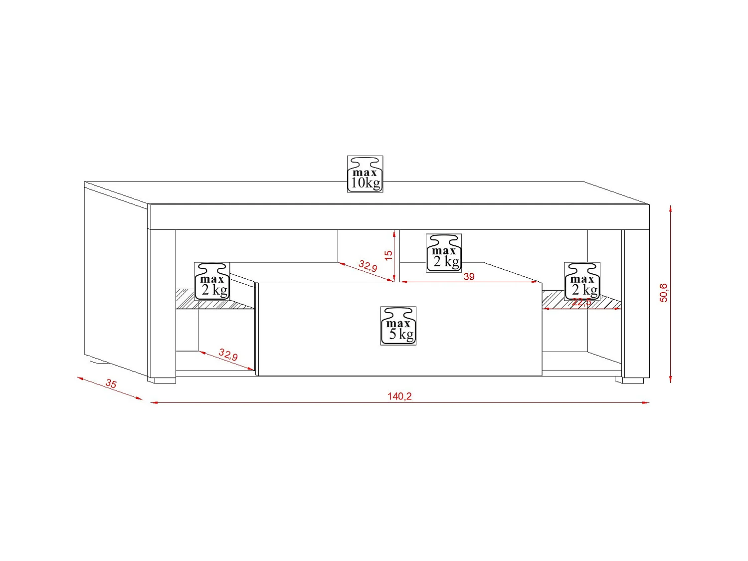 Mueble TV Kara luminoso de 140 cm con 1 puerta en madera natural y gris mate