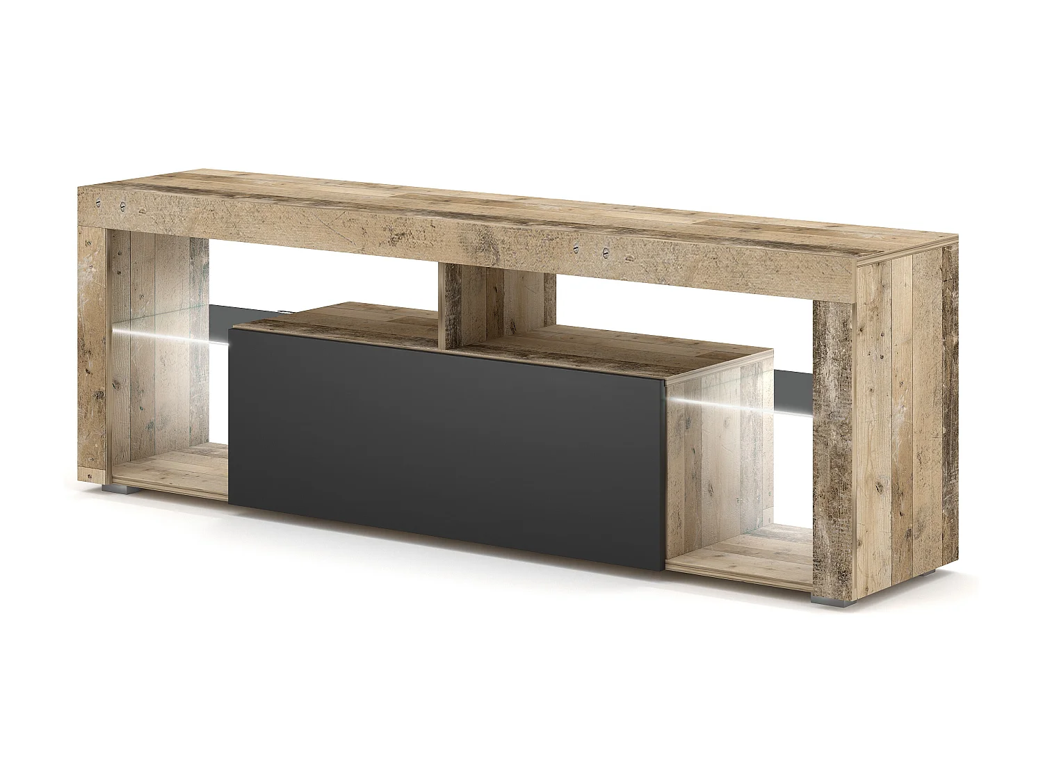 Mueble TV Kara luminoso de 140 cm con 1 puerta en madera natural y gris mate