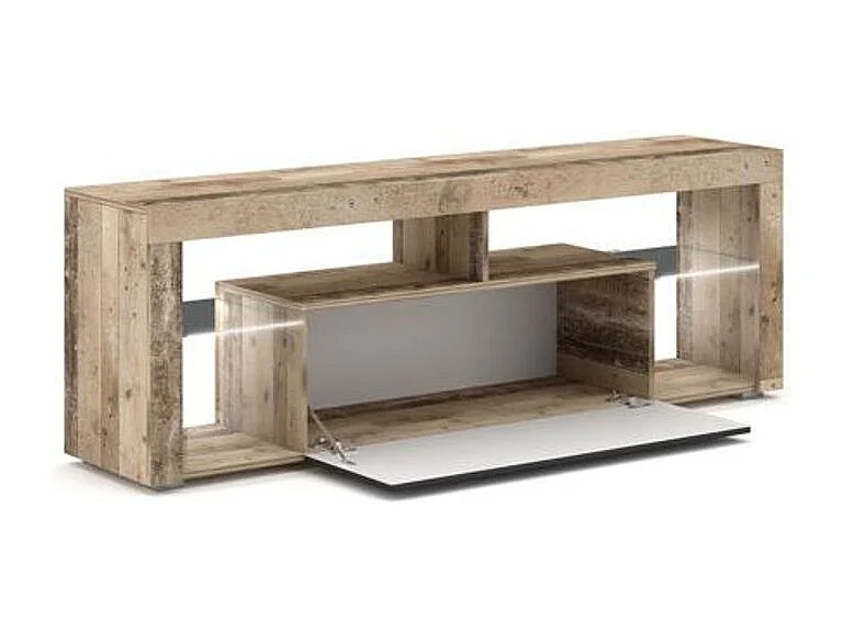 Mueble TV Kara luminoso de 140 cm con 1 puerta en madera natural y gris mate