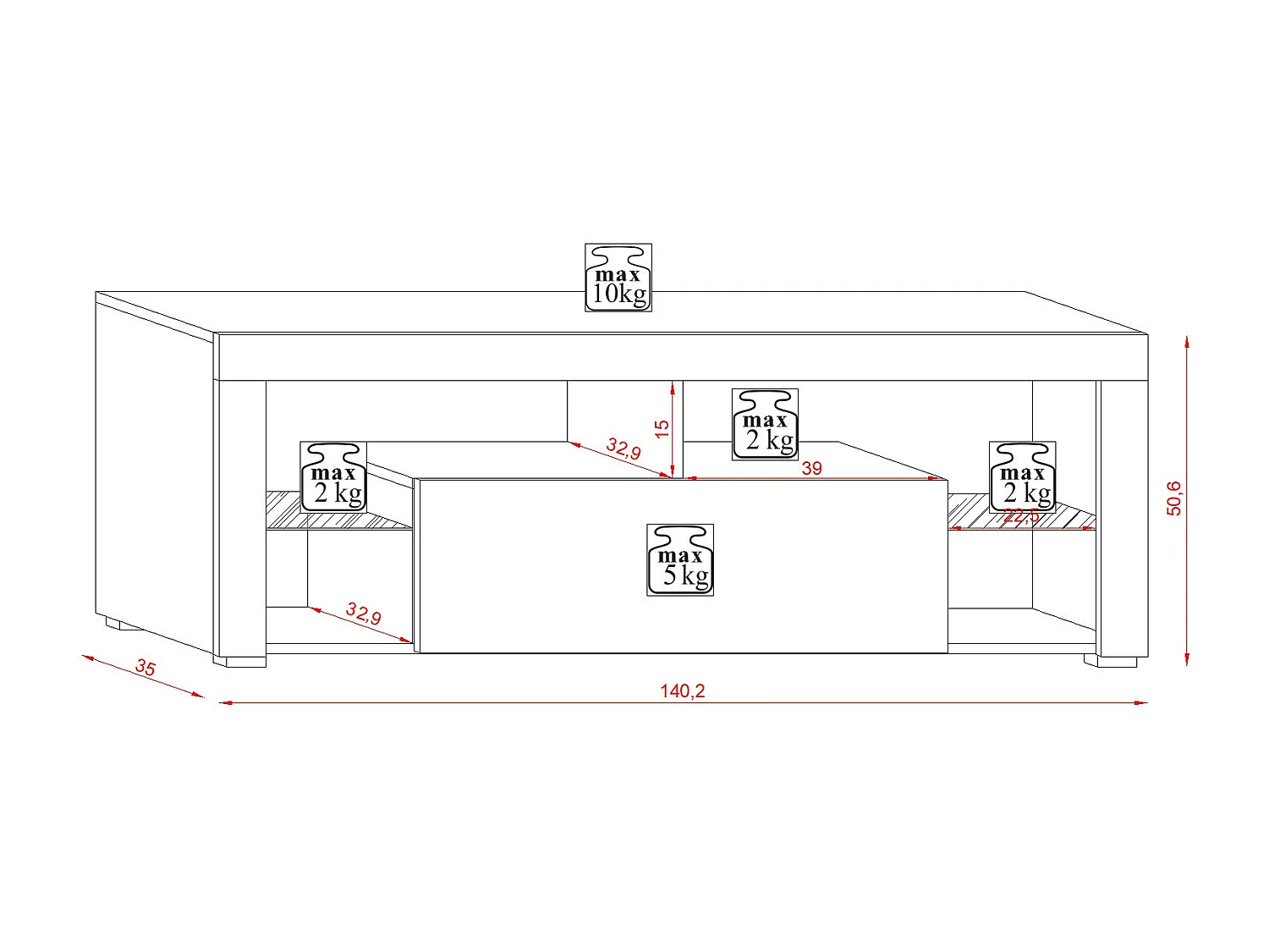 Mueble TV Kara luminoso de 140 cm con 1 puerta en madera natural y gris mate
