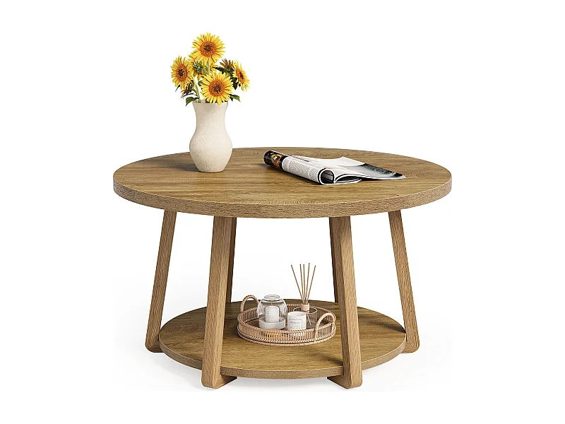 Runder Couchtisch, 2-geschichtiger Mittelpunkt Tisch mit Stauraum, Holzbeine, 80 cm x 50 cm, einfache Montage, für Wohnzimmer, Schlafzimmer