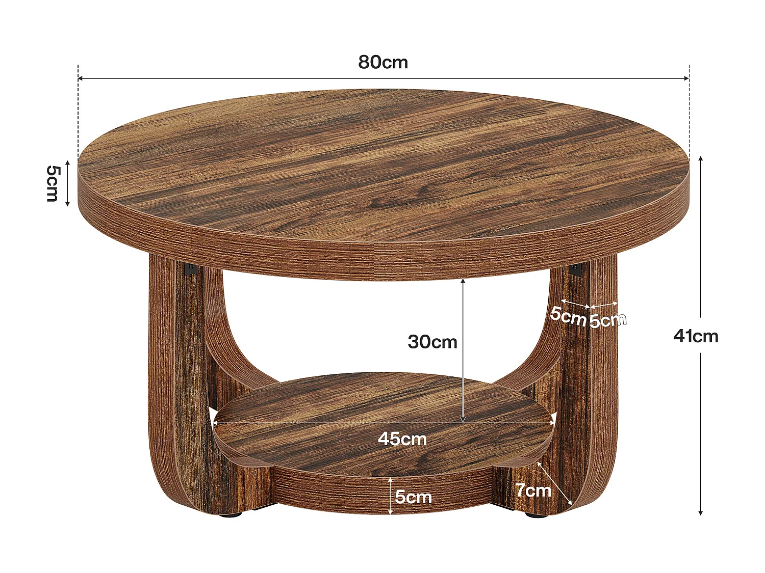 Okrągły stolik kawowy, 2-poziomowy stolik kawowy w kształcie koła ze schowkiem, nowoczesny stolik akcentowy do salonu