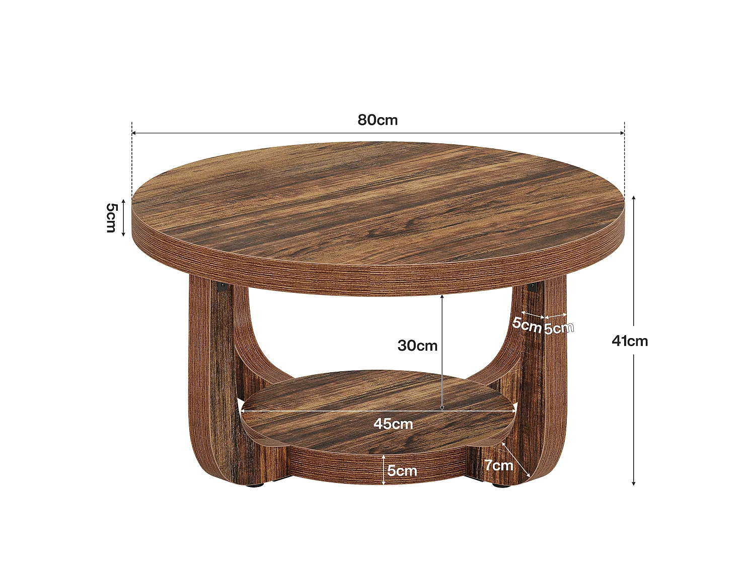 Table basse ronde à 2 niveaux avec rangement, table d'appoint moderne pour salon