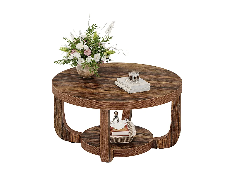 Okrągły stolik kawowy, 2-poziomowy stolik kawowy w kształcie koła ze schowkiem, nowoczesny stolik akcentowy do salonu