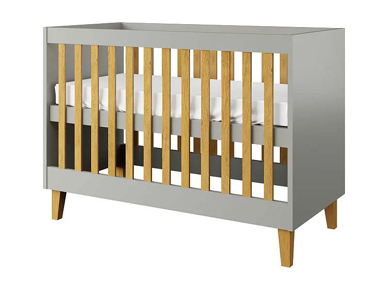 Cuna gris con patas de madera de roble Blanka 60x120 cm