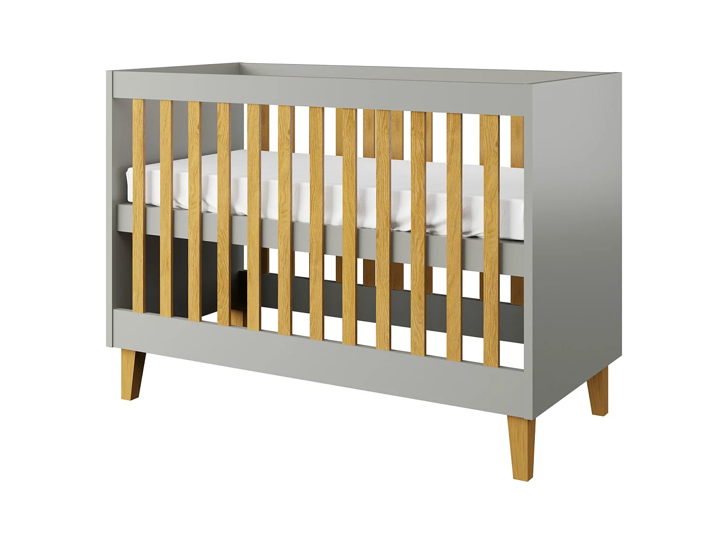 Cuna gris con patas de madera de roble Blanka 60x120 cm
