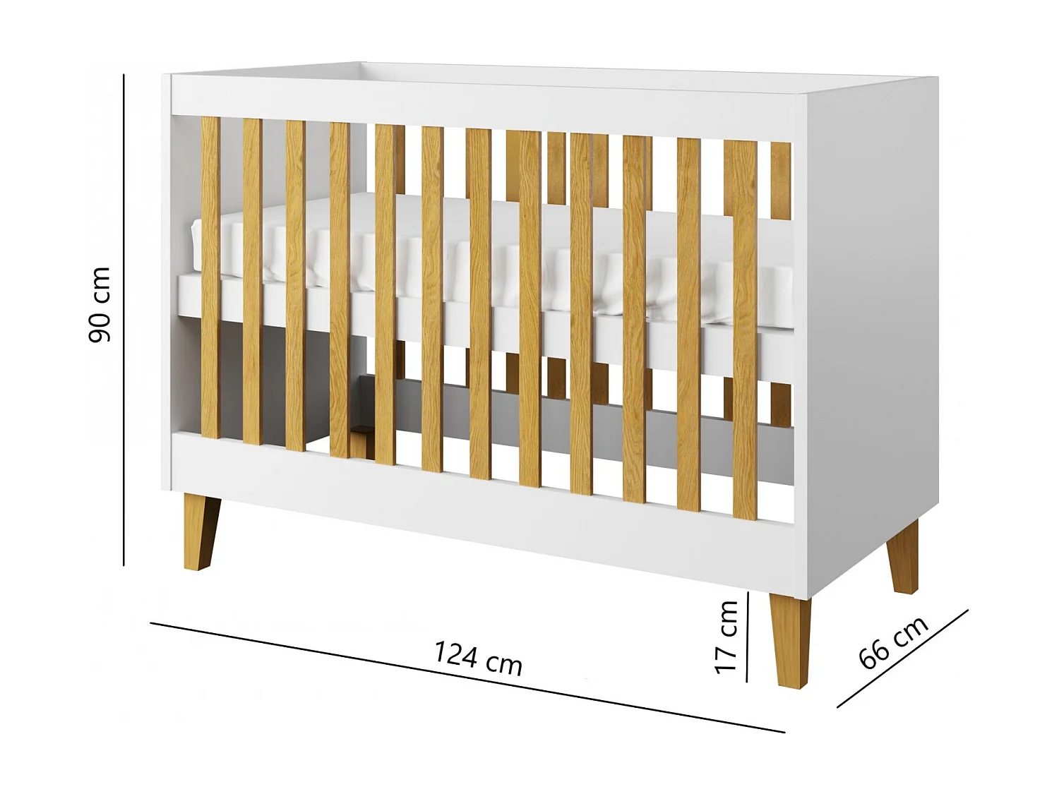 Cuna gris con patas de madera de roble Blanka 60x120 cm