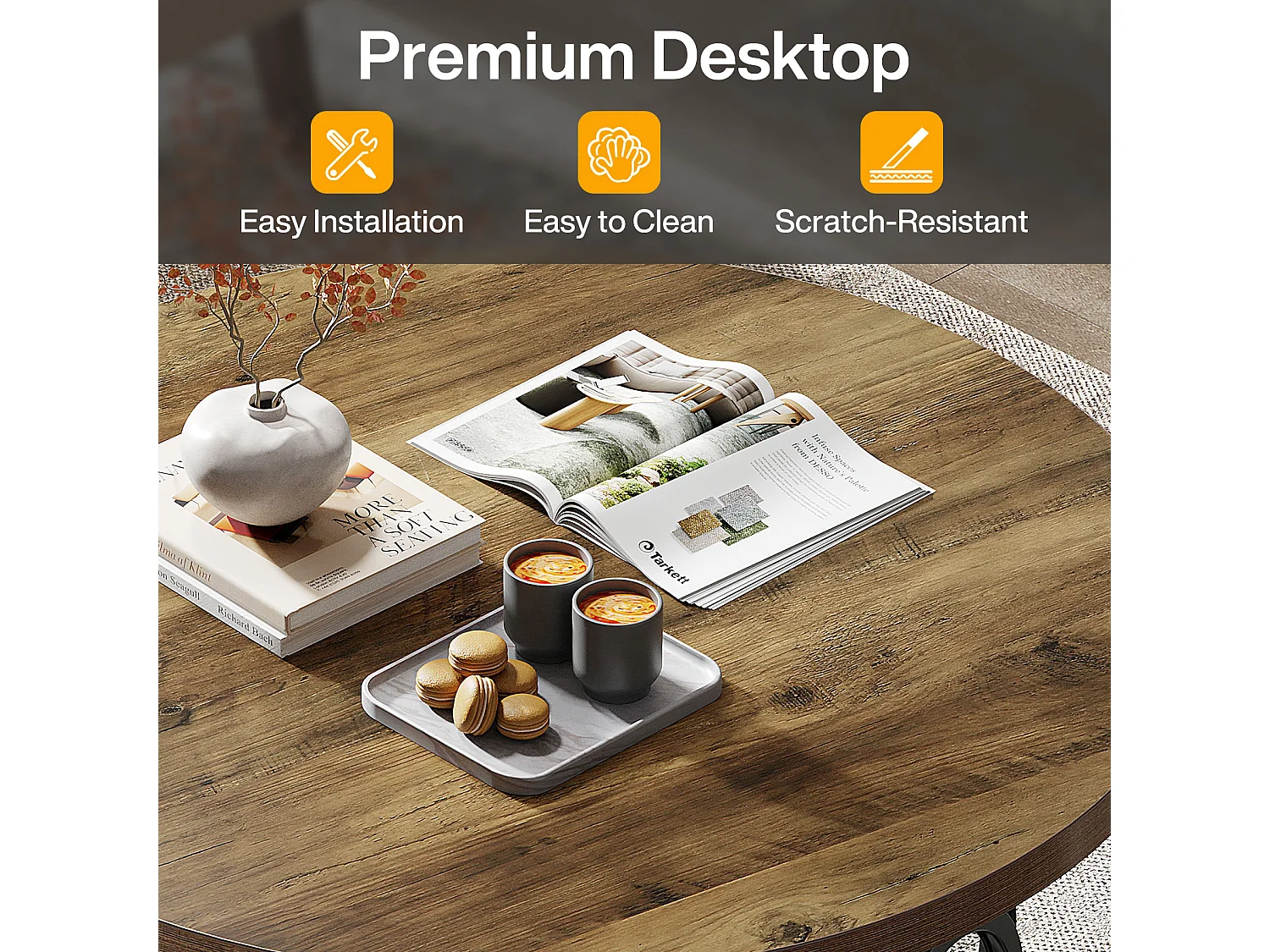 Table basse ronde de 80 cm, table basse circulaire rustique avec base en métal, meuble d'appoint industriel