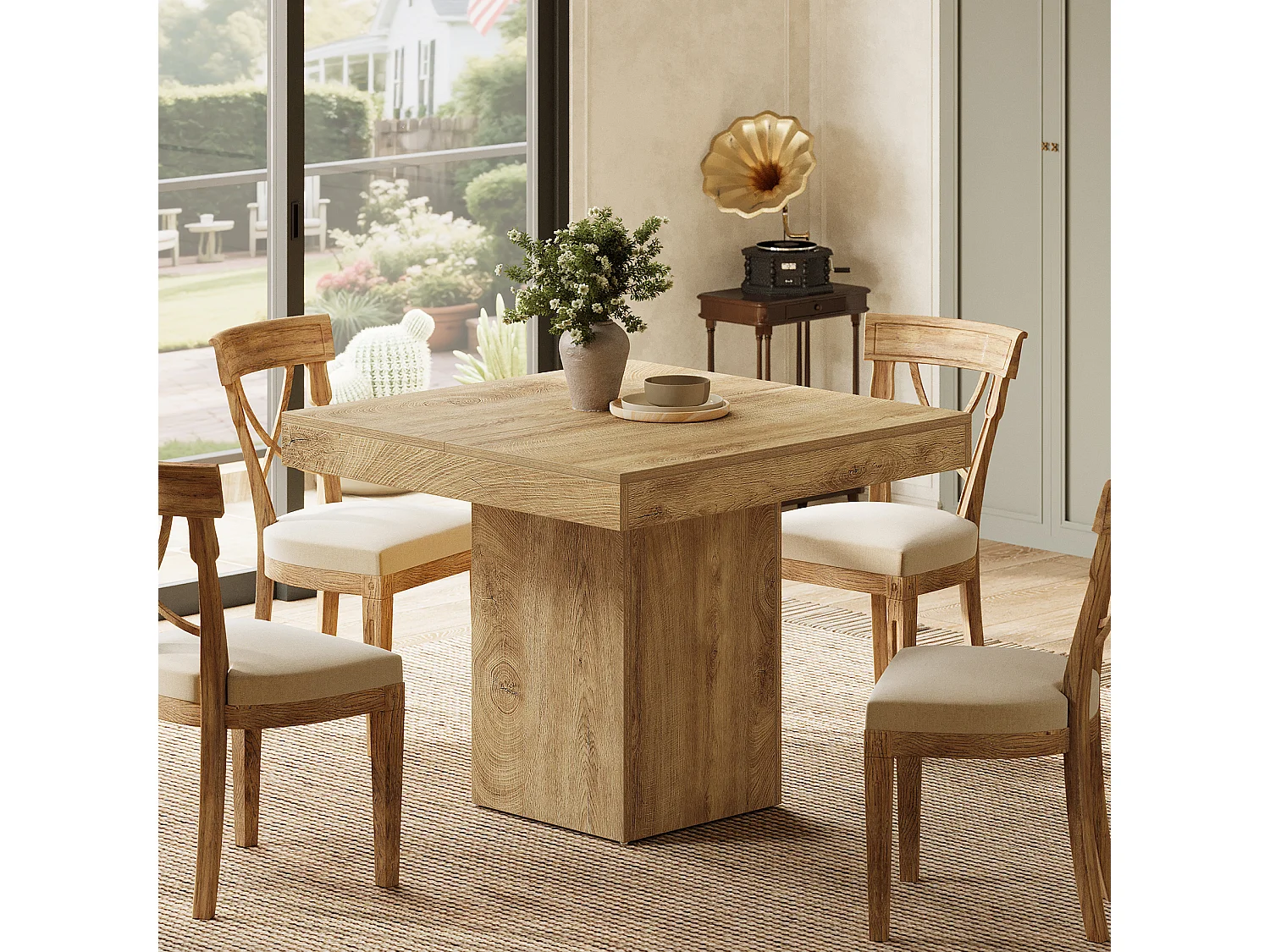 100 cm vierkante eettafel voor 4 personen, kleine landelijke keuken eettafel met stevige voet