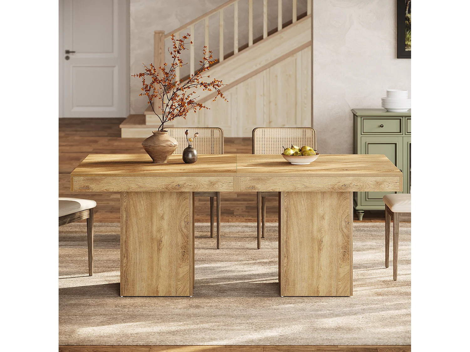 Table à manger carrée de 100 cm pour 4 personnes, petite table de cuisine de style campagnard avec base à piédestal robuste