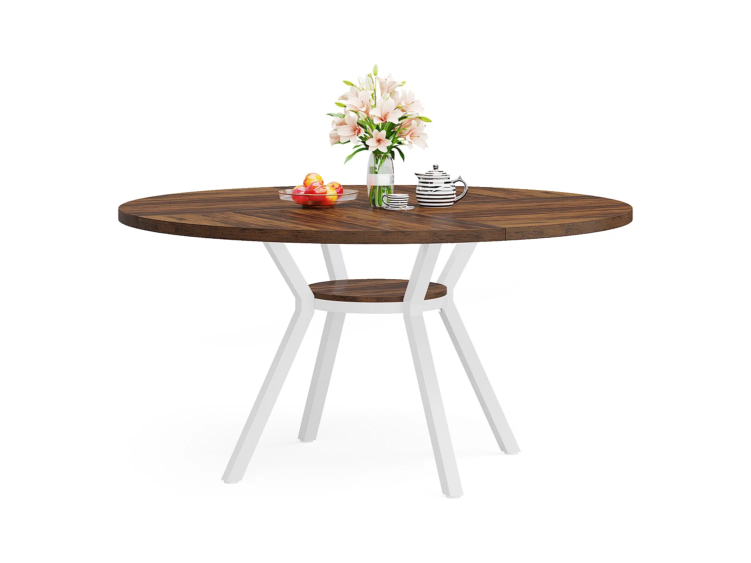 Table à manger ronde pour 4 personnes, table de salle à manger industrielle de 120 cm avec base en métal, table de cuisine