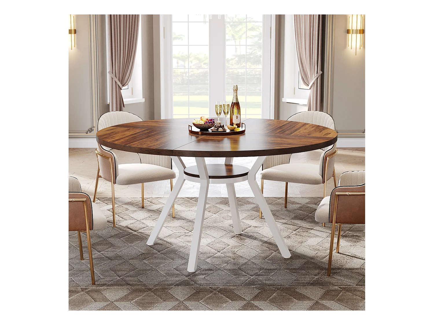 Table à manger ronde pour 4 personnes, table de salle à manger industrielle de 120 cm avec base en métal, table de cuisine