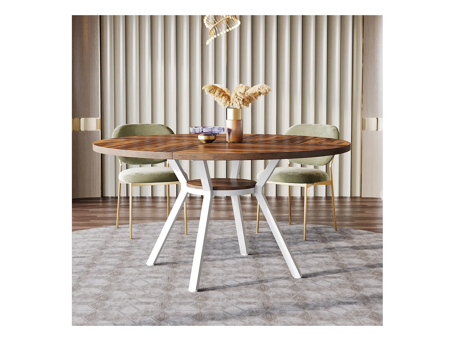 Table à manger ronde pour 4 personnes, table de salle à manger industrielle de 120 cm avec base en métal, table de cuisine