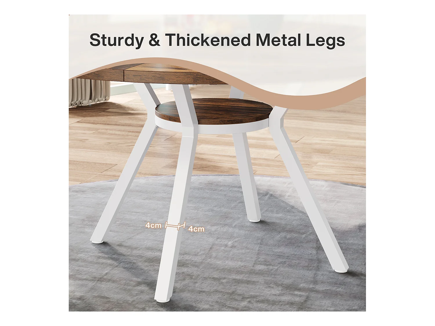 Table à manger ronde pour 4 personnes, table de salle à manger industrielle de 120 cm avec base en métal, table de cuisine