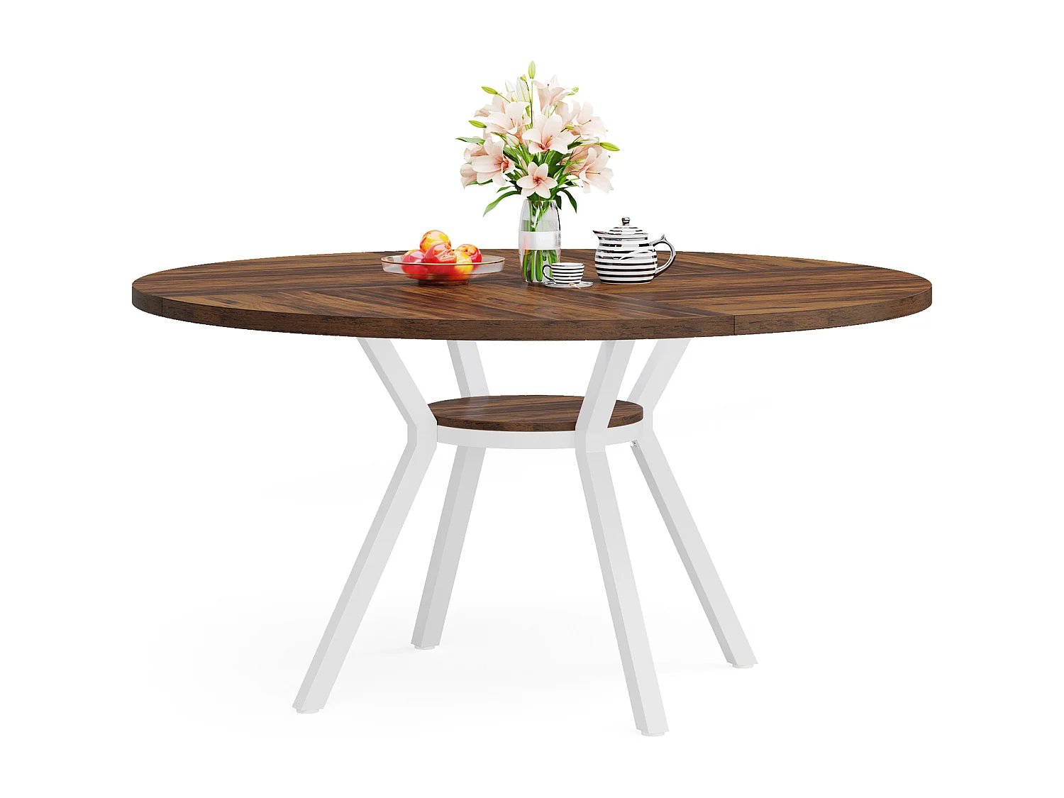 Table à manger ronde pour 4 personnes, table de salle à manger industrielle de 120 cm avec base en métal, table de cuisine
