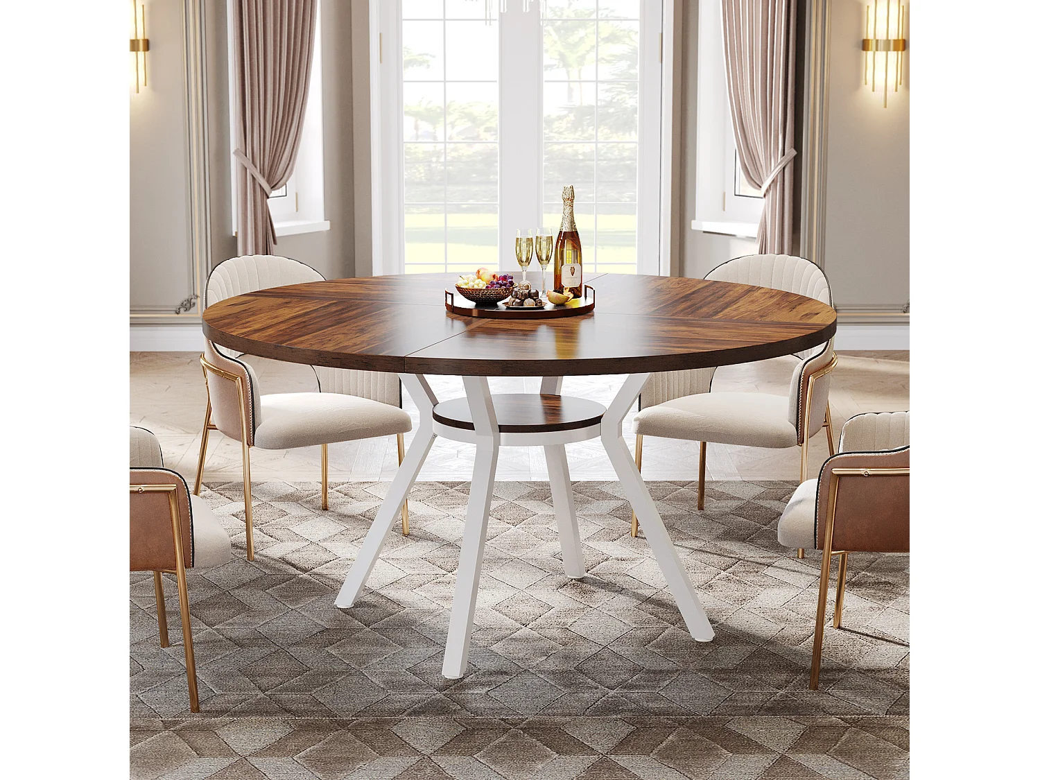 Table à manger ronde pour 4 personnes, table de salle à manger industrielle de 120 cm avec base en métal, table de cuisine