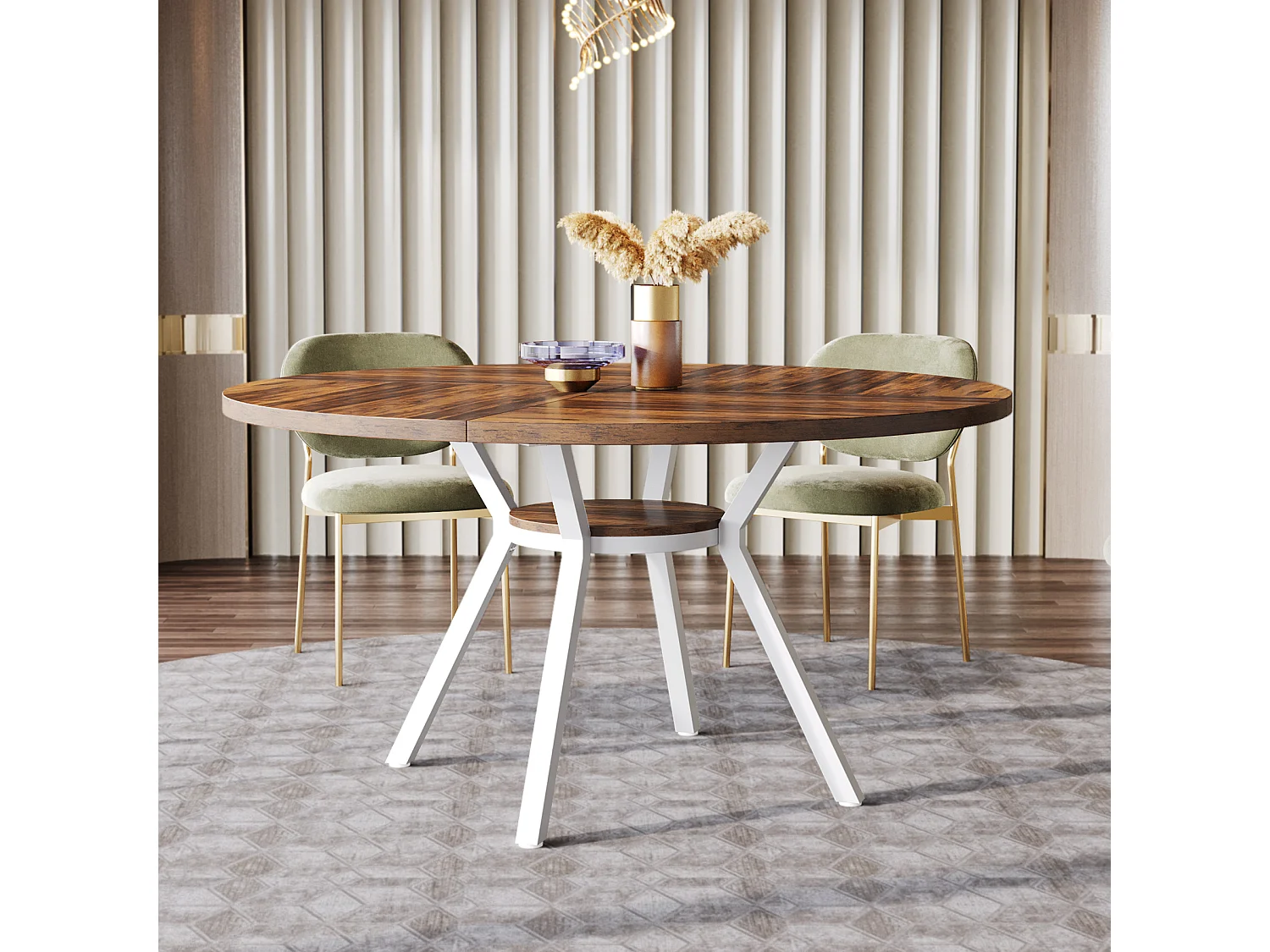 Table à manger ronde pour 4 personnes, table de salle à manger industrielle de 120 cm avec base en métal, table de cuisine