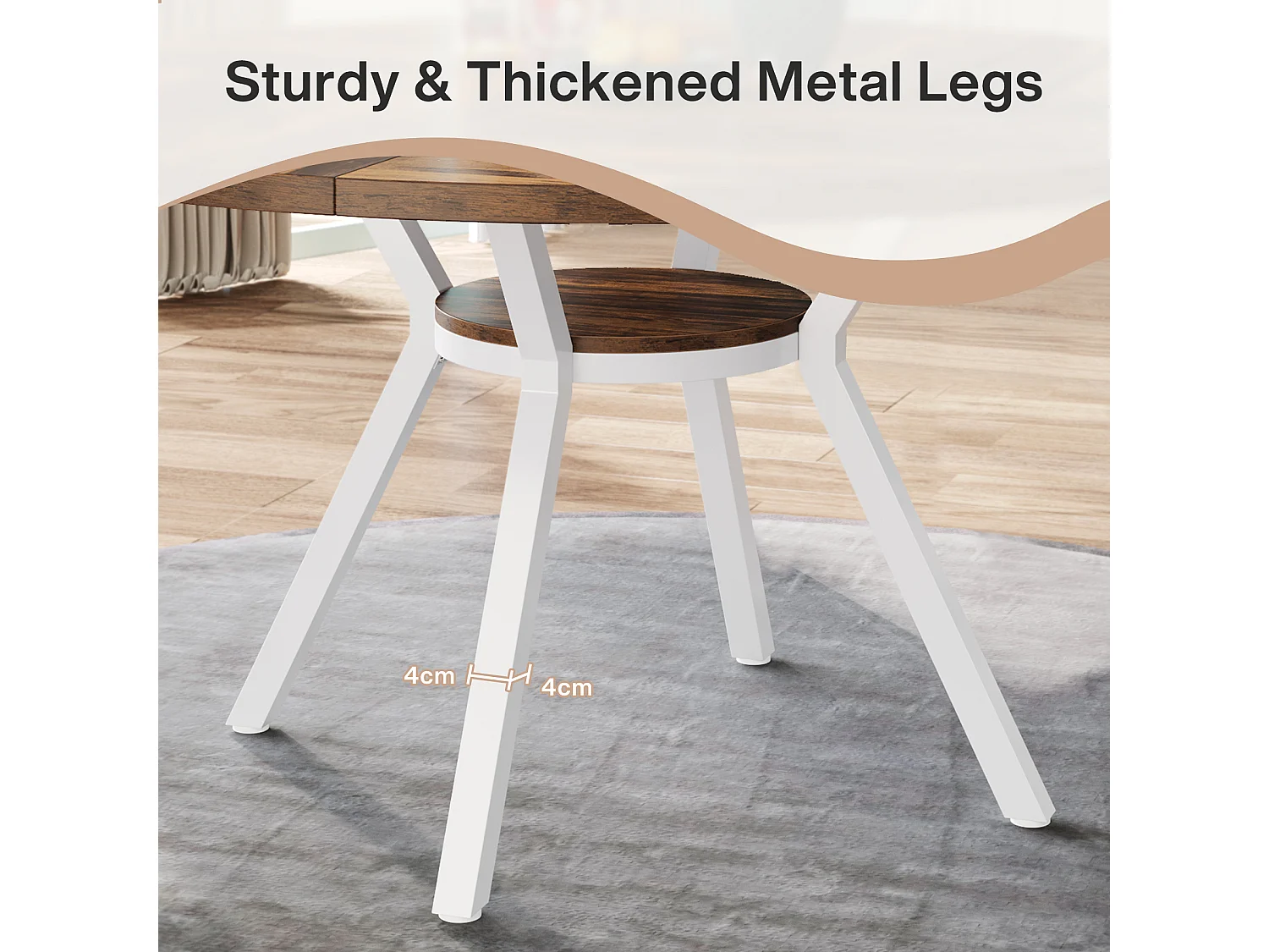 Table à manger ronde pour 4 personnes, table de salle à manger industrielle de 120 cm avec base en métal, table de cuisine