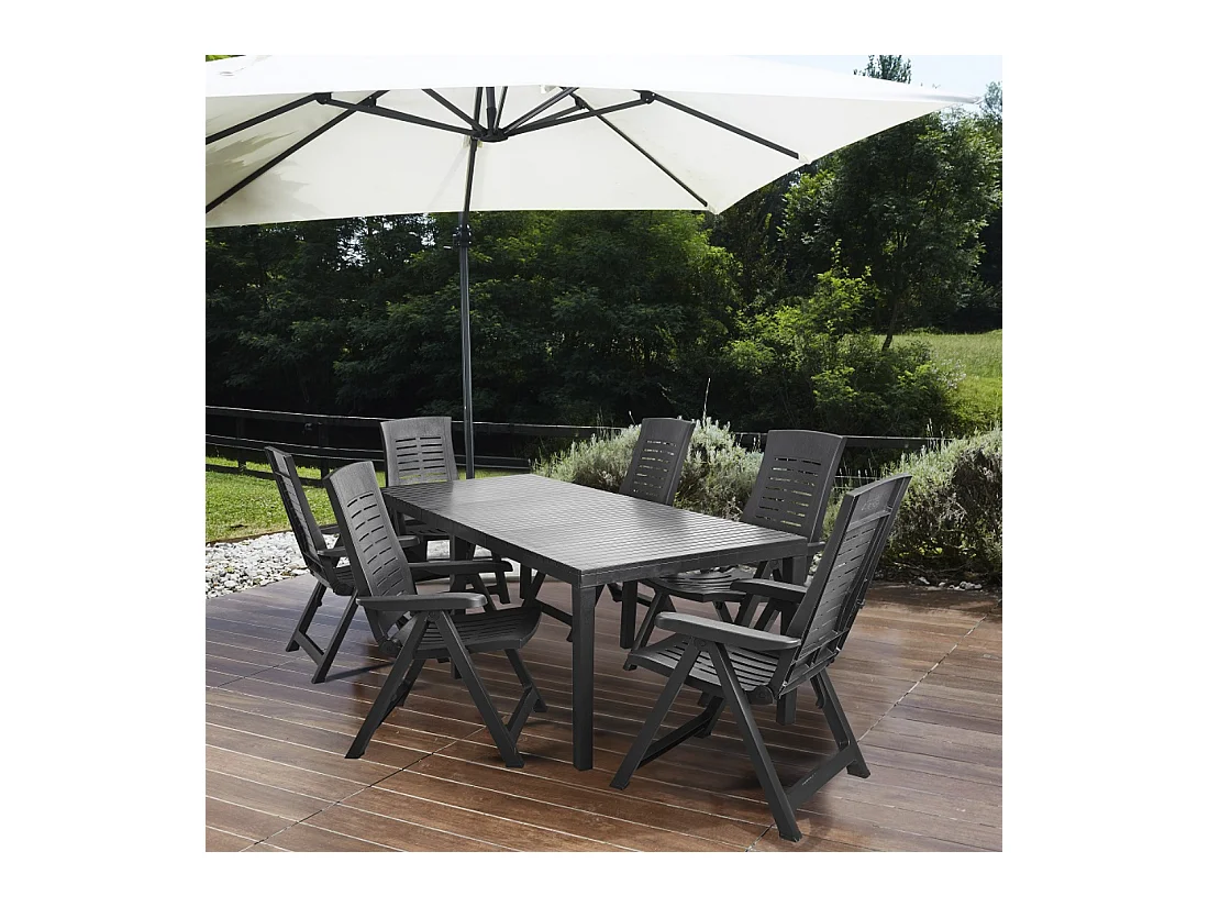 Mesa de Jardín Extensible Indo Antracita IPAE PROGARDEN (220x90x72cm)