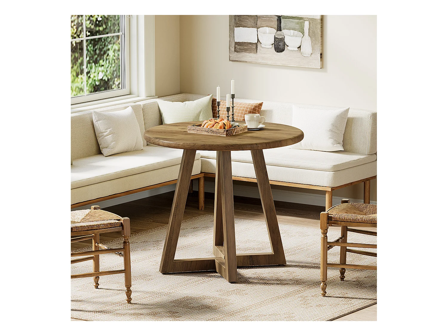 Petite table ronde pour 2 à 4 personnes, table de cuisine de 80 cm pour salle à manger et salon, marron (table seule)