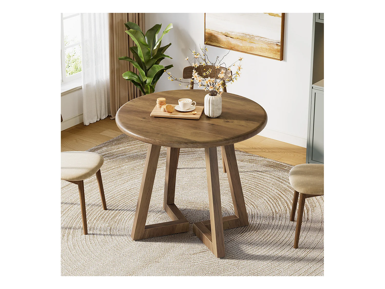 Petite table ronde pour 2 à 4 personnes, table de cuisine de 80 cm pour salle à manger et salon, marron (table seule)