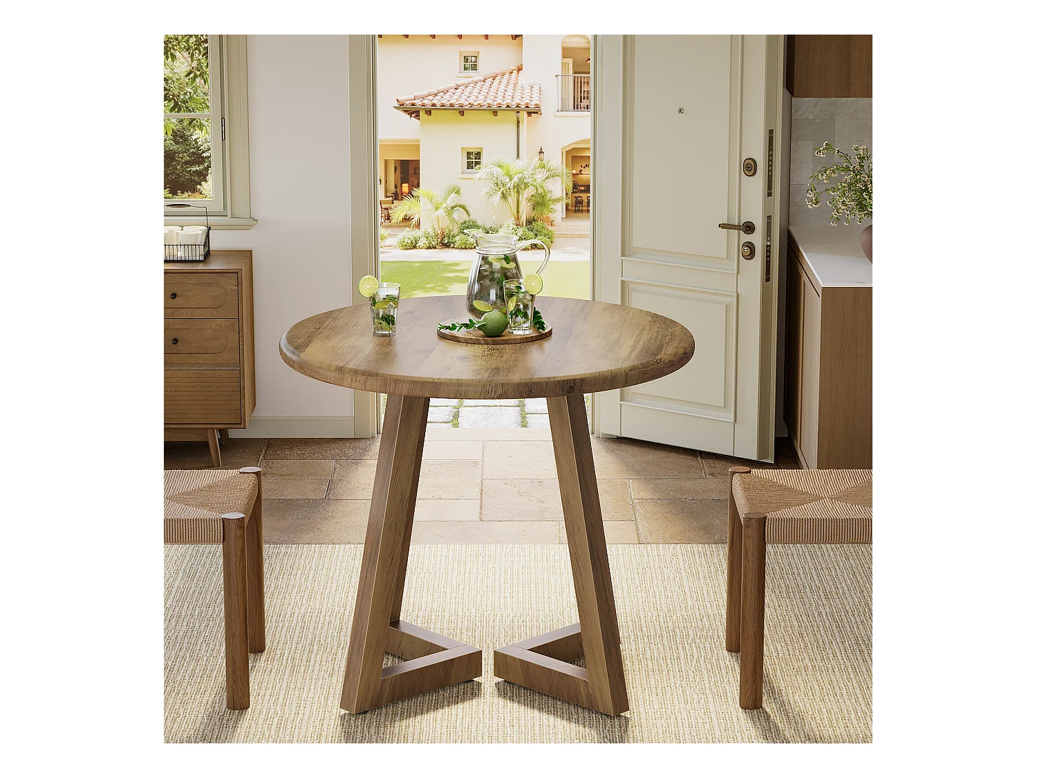 Petite table ronde pour 2 à 4 personnes, table de cuisine de 80 cm pour salle à manger et salon, marron (table seule)