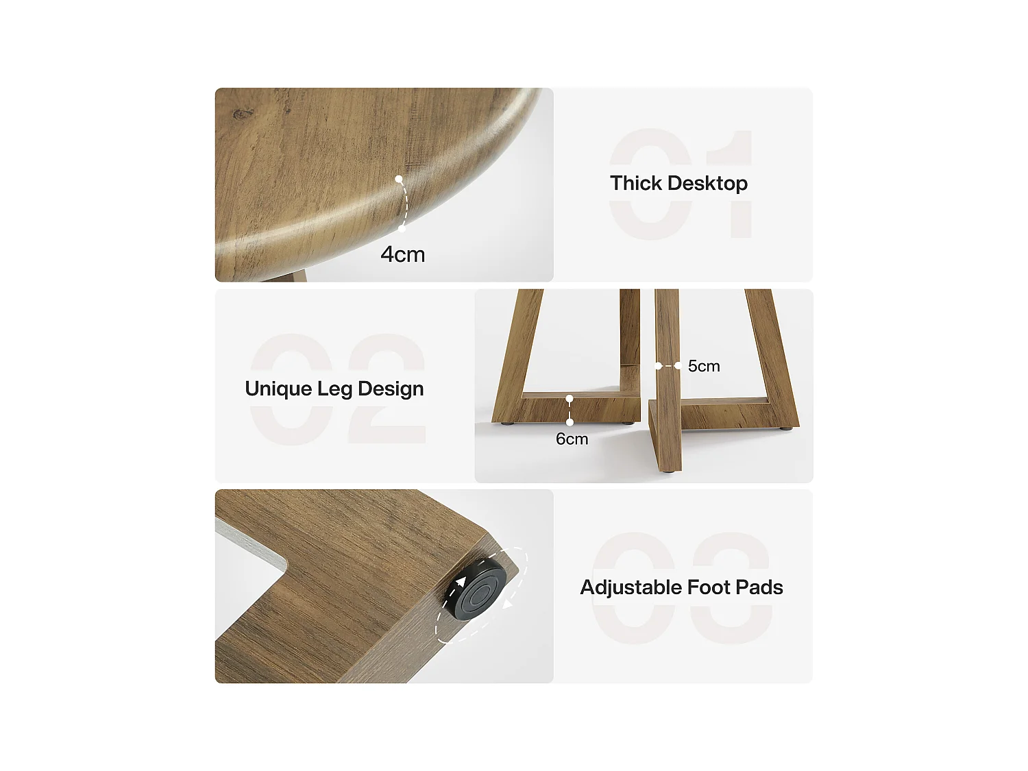 Petite table ronde pour 2 à 4 personnes, table de cuisine de 80 cm pour salle à manger et salon, marron (table seule)