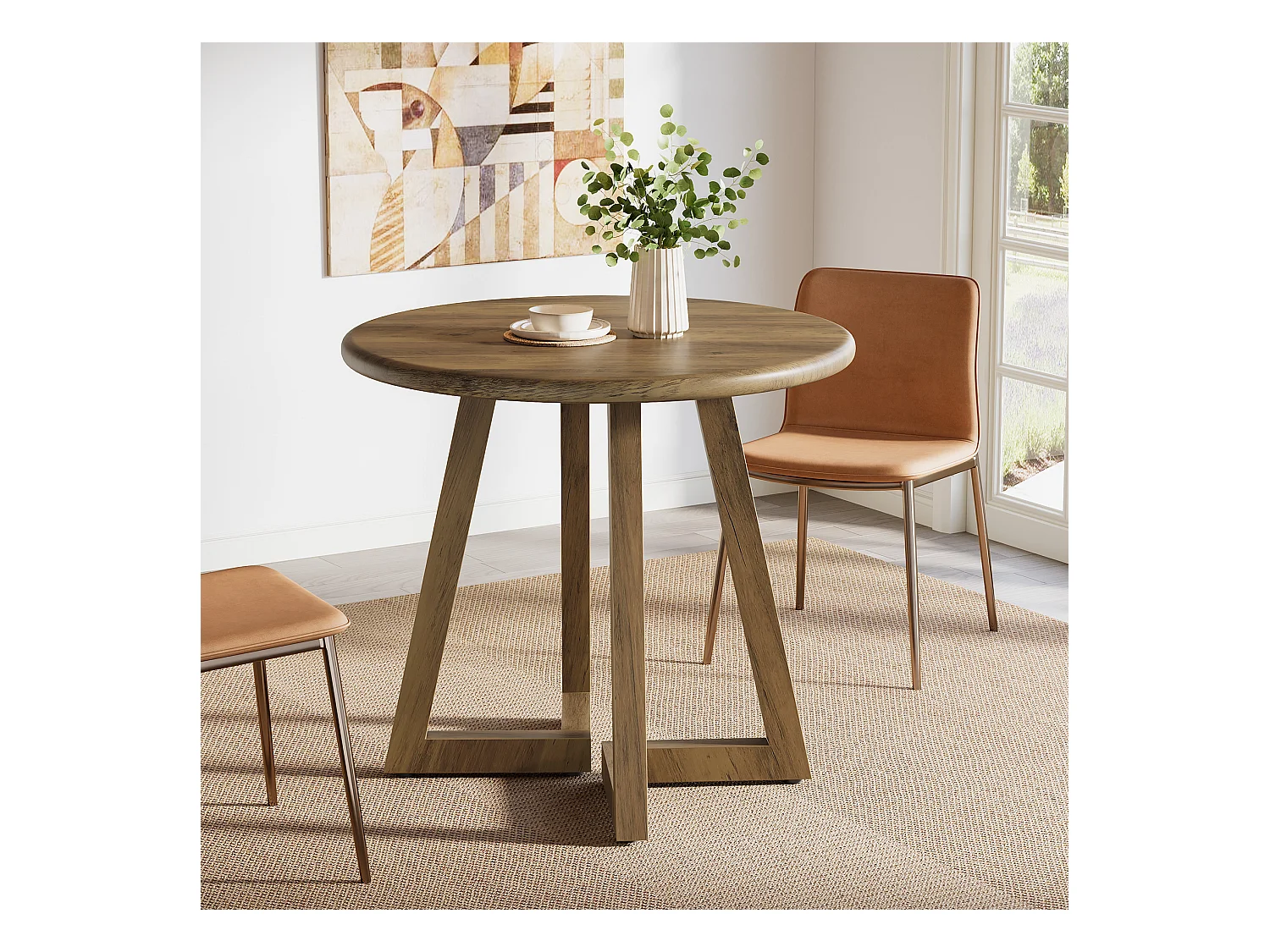 Petite table ronde pour 2 à 4 personnes, table de cuisine de 80 cm pour salle à manger et salon, marron (table seule)