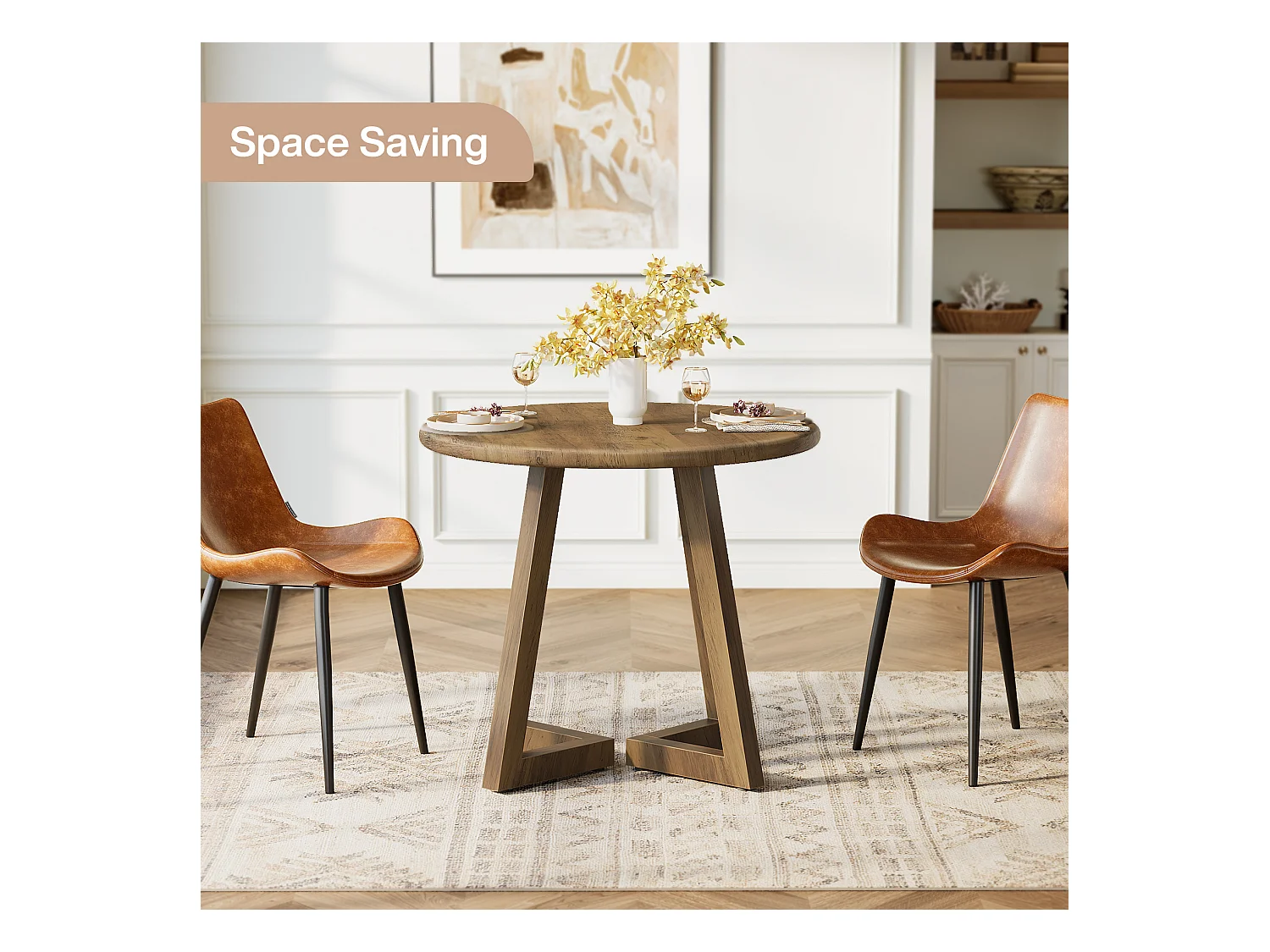 Petite table ronde pour 2 à 4 personnes, table de cuisine de 80 cm pour salle à manger et salon, marron (table seule)