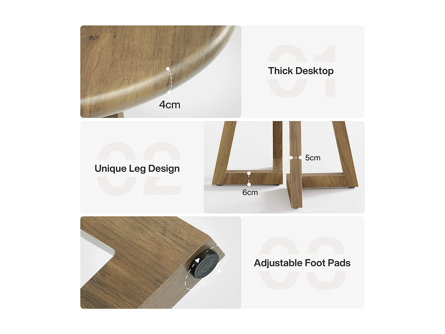 Kleine ronde eettafel voor 2-4 personen, 80 cm keukentafel voor eetkamer, woonkamer, bruin (alleen tafel)